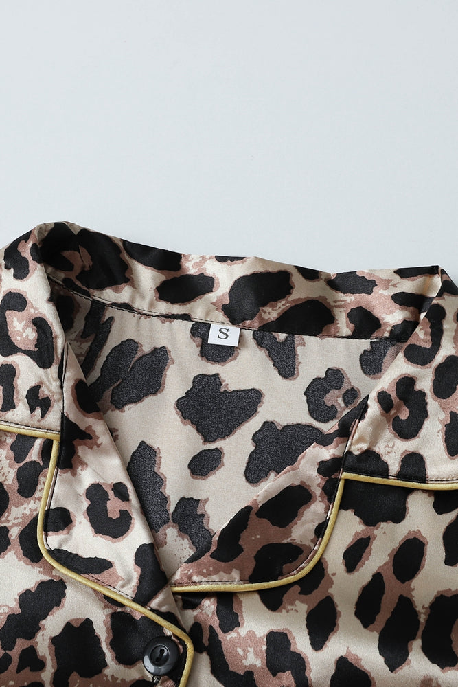 
                      
                        Leopard Striped Ruffled Satin Two-Piece Pajama Set
                      
                    