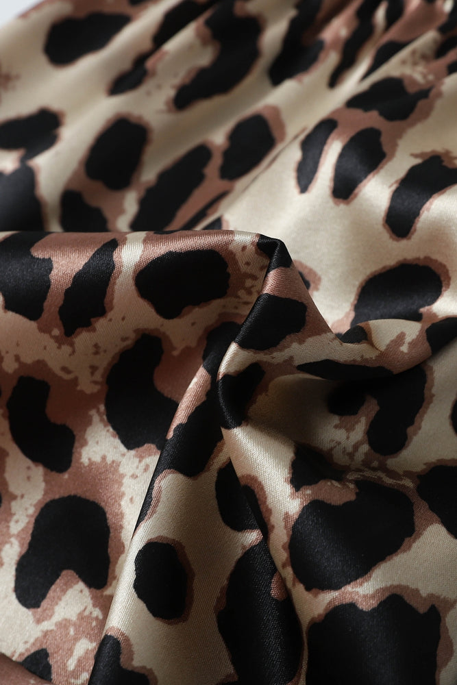 
                      
                        Leopard Striped Ruffled Satin Two-Piece Pajama Set
                      
                    