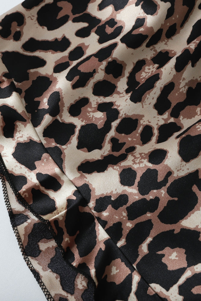 
                      
                        Leopard Striped Ruffled Satin Two-Piece Pajama Set
                      
                    