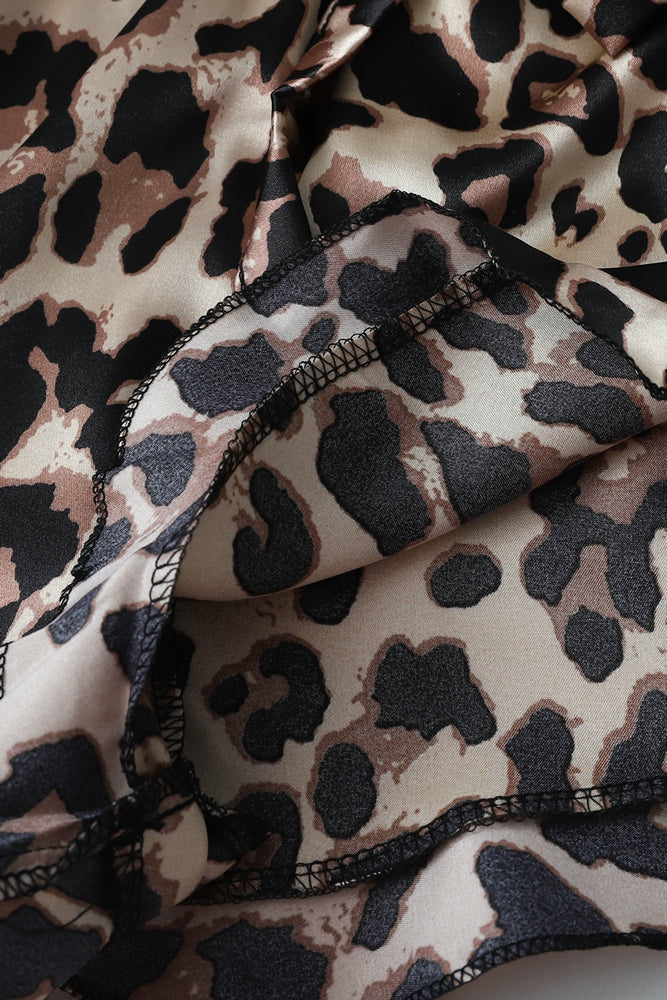 
                      
                        Leopard Striped Ruffled Satin Two-Piece Pajama Set
                      
                    