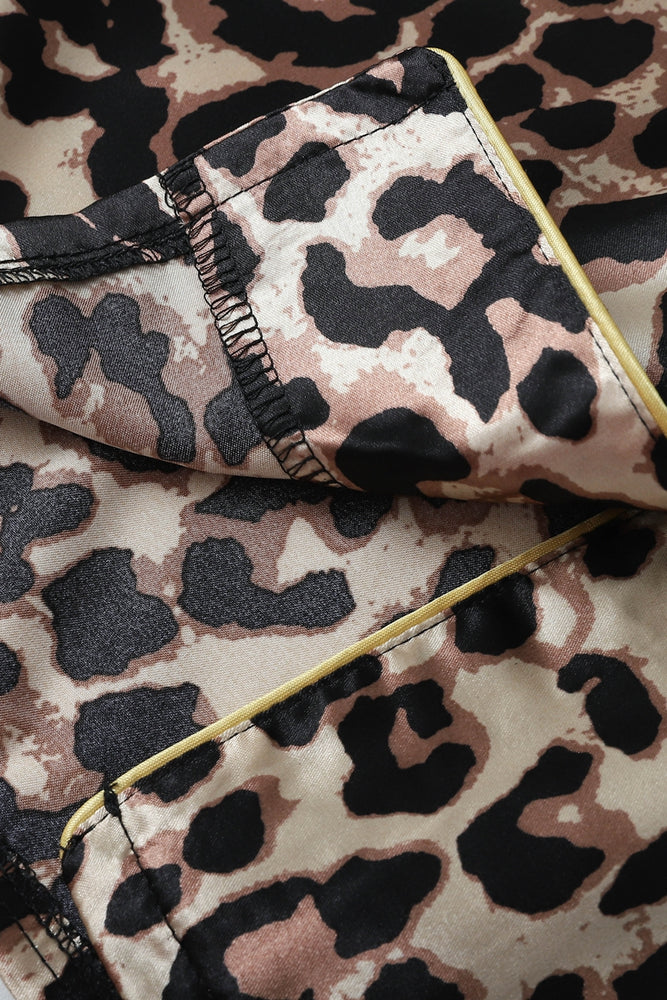 
                      
                        Leopard Striped Ruffled Satin Two-Piece Pajama Set
                      
                    