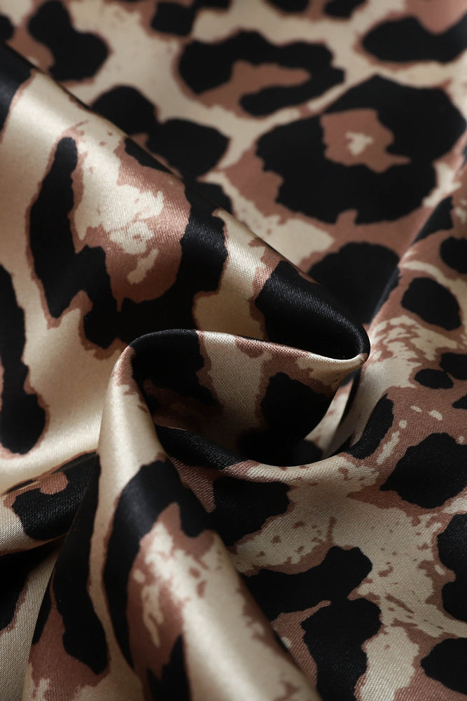 
                      
                        Leopard Striped Ruffled Satin Two-Piece Pajama Set
                      
                    