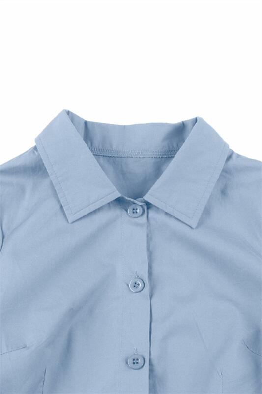 Light Blue 1950s Button Front Short Sleeve Vintage Dress