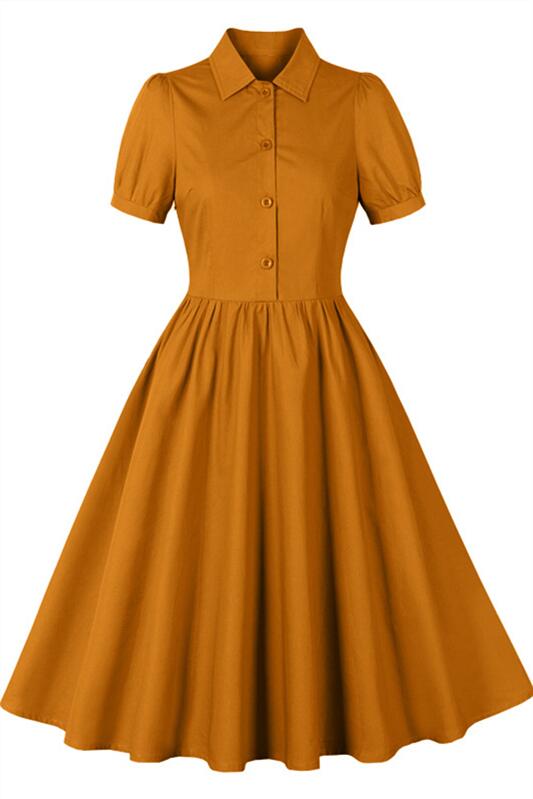 Light Blue 1950s Button Front Short Sleeve Vintage Dress