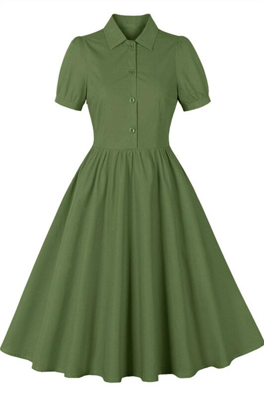 Light Blue 1950s Button Front Short Sleeve Vintage Dress