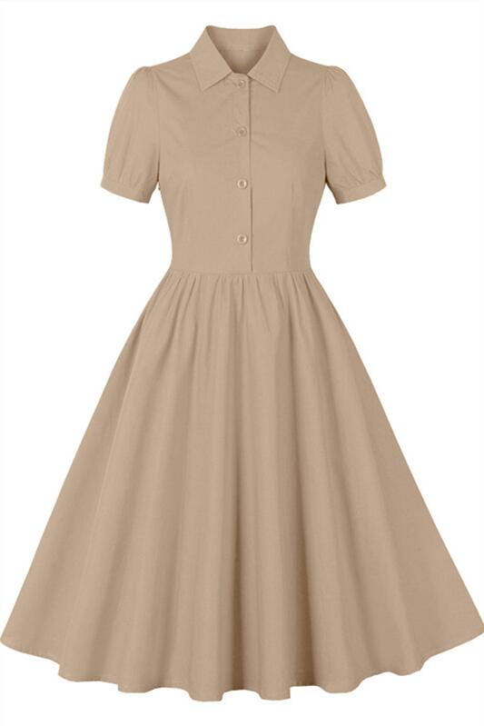 Light Blue 1950s Button Front Short Sleeve Vintage Dress