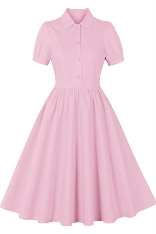 Light Blue 1950s Button Front Short Sleeve Vintage Dress