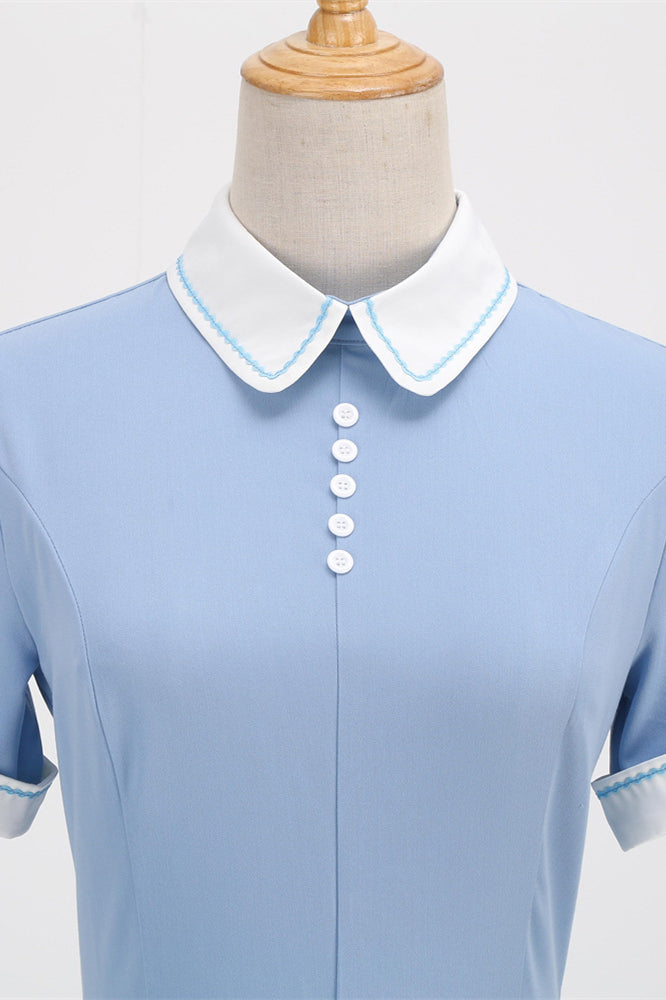 
                      
                        Light Blue 1950s Button Front Swing Dress with Pockets
                      
                    