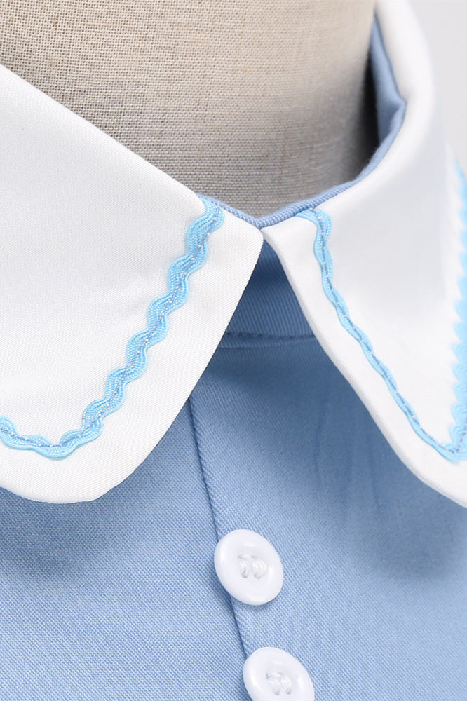 
                      
                        Light Blue 1950s Button Front Swing Dress with Pockets
                      
                    