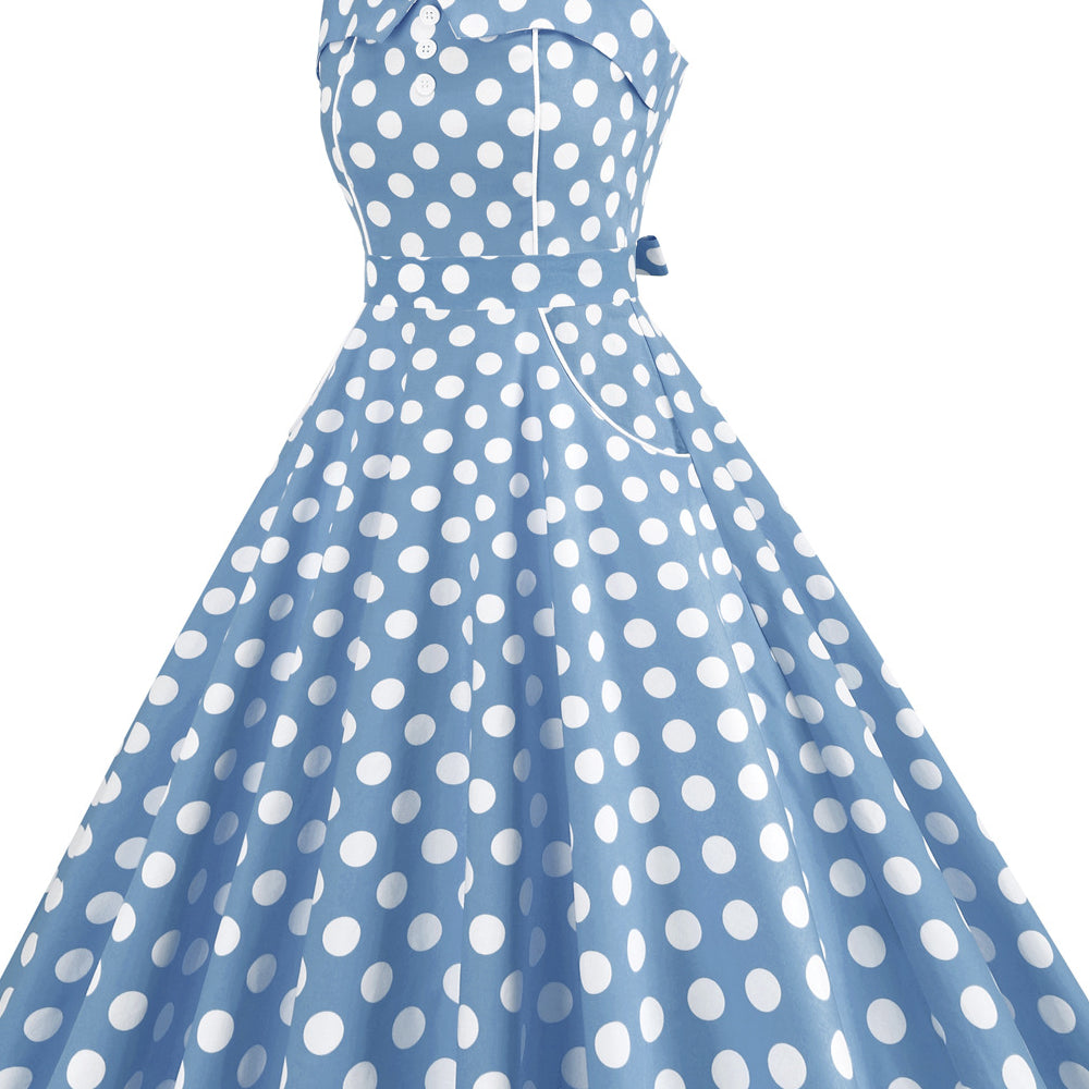 
                      
                        Light Blue 1950s Polka Dots Halter Big Swing Dress
                      
                    