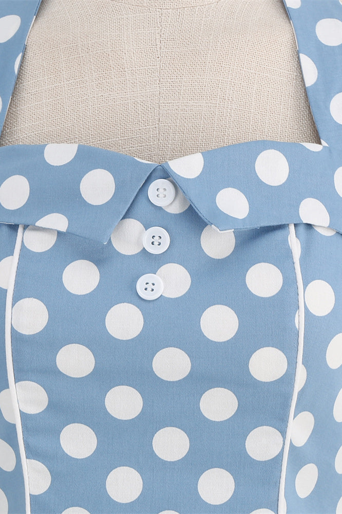 
                      
                        Light Blue 1950s Polka Dots Halter Big Swing Dress
                      
                    