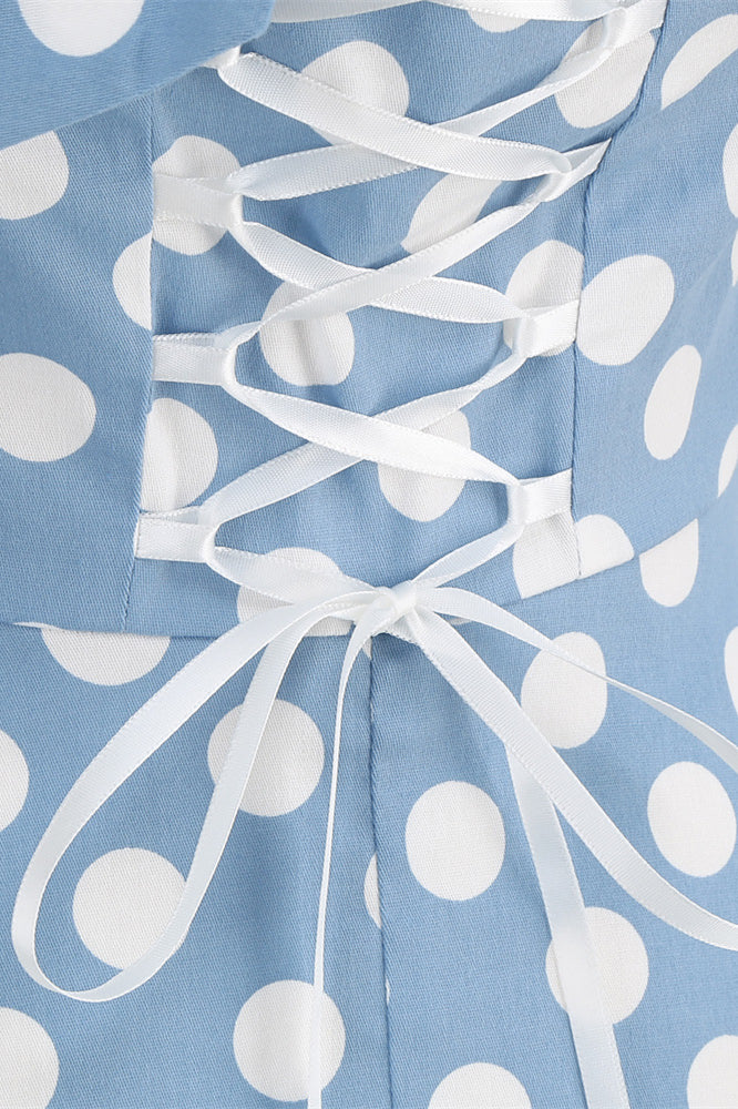 
                      
                        Light Blue 1950s Polka Dots Halter Big Swing Dress
                      
                    