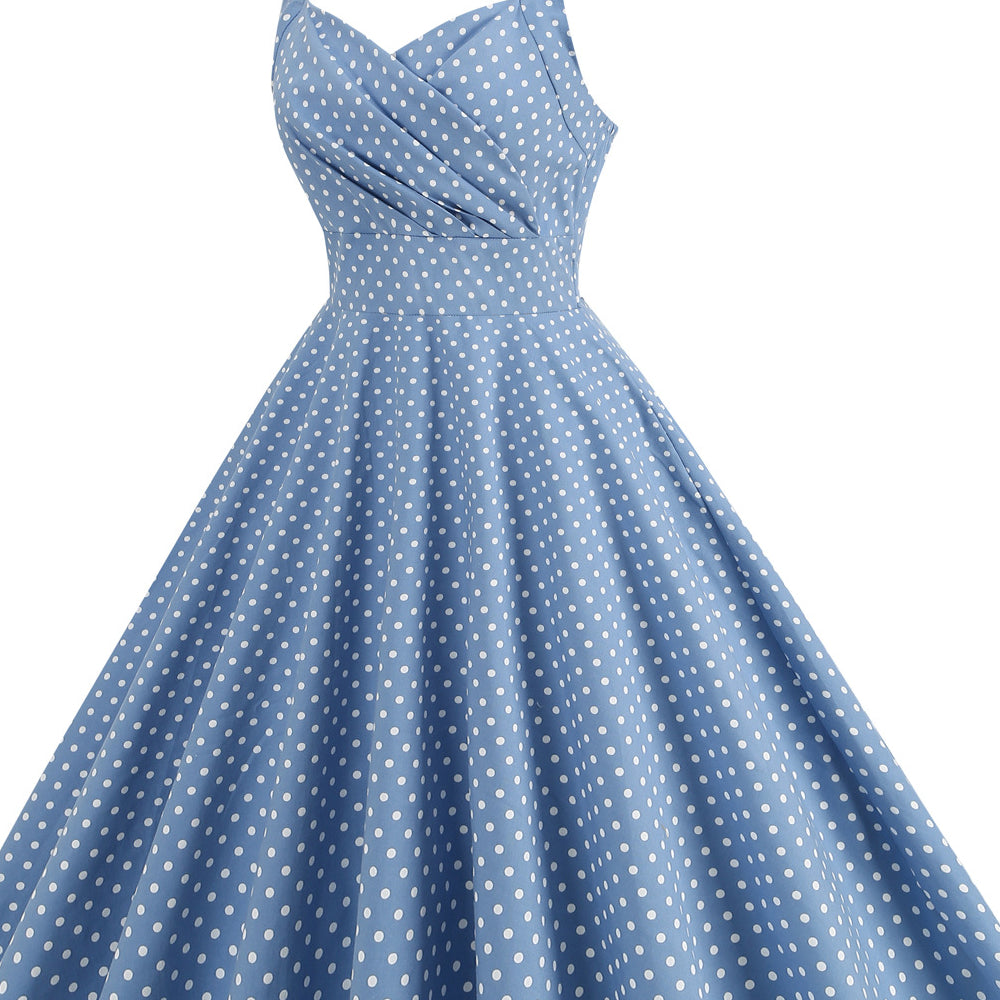 
                      
                        Light Blue 1950s Polka Dots Ruched Halter Swing Dress
                      
                    