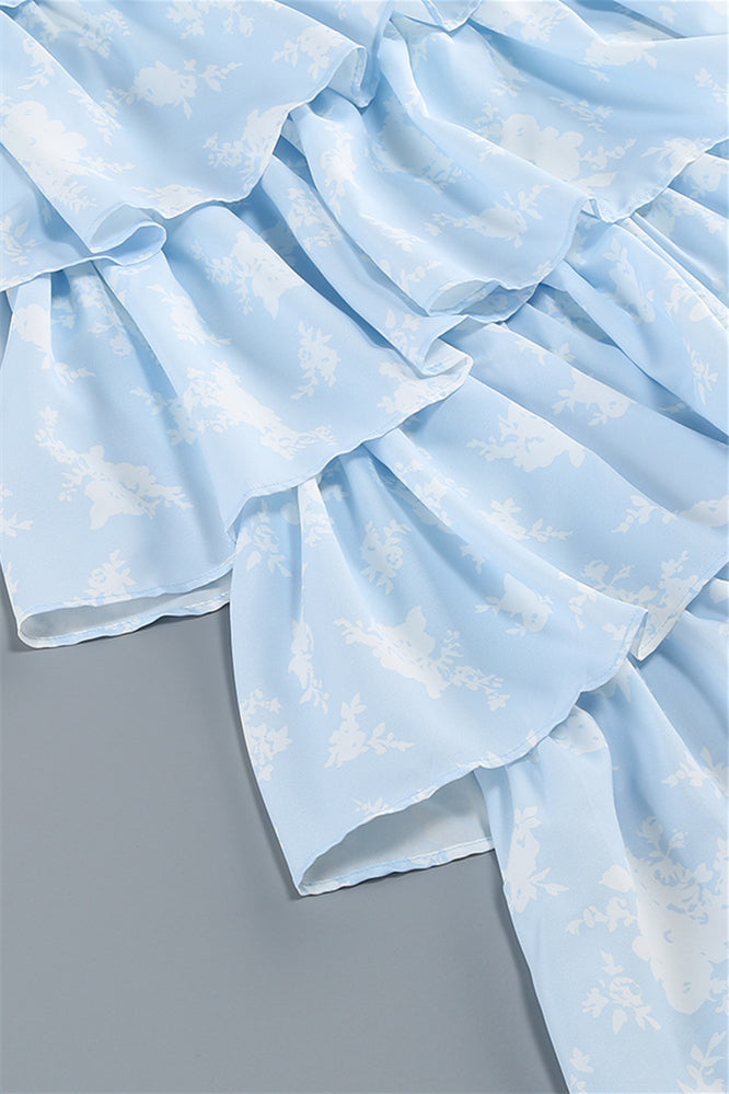 
                      
                        Light Blue Floral Print Ruffle Tiered Long Dress
                      
                    
