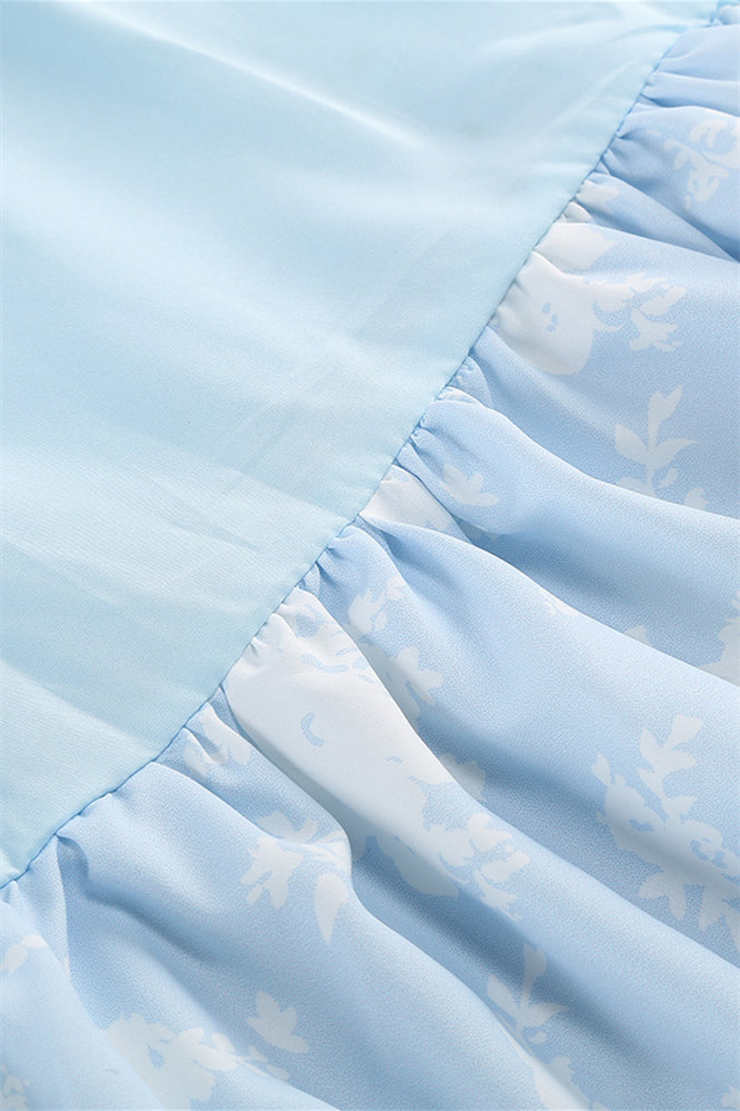 
                      
                        Light Blue Floral Print Ruffle Tiered Long Dress
                      
                    