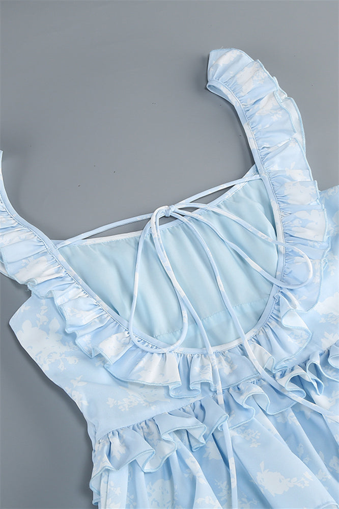 
                      
                        Light Blue Floral Print Ruffle Tiered Long Dress
                      
                    
