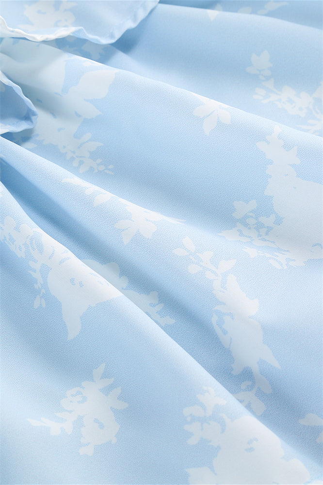 
                      
                        Light Blue Floral Print Ruffle Tiered Long Dress
                      
                    
