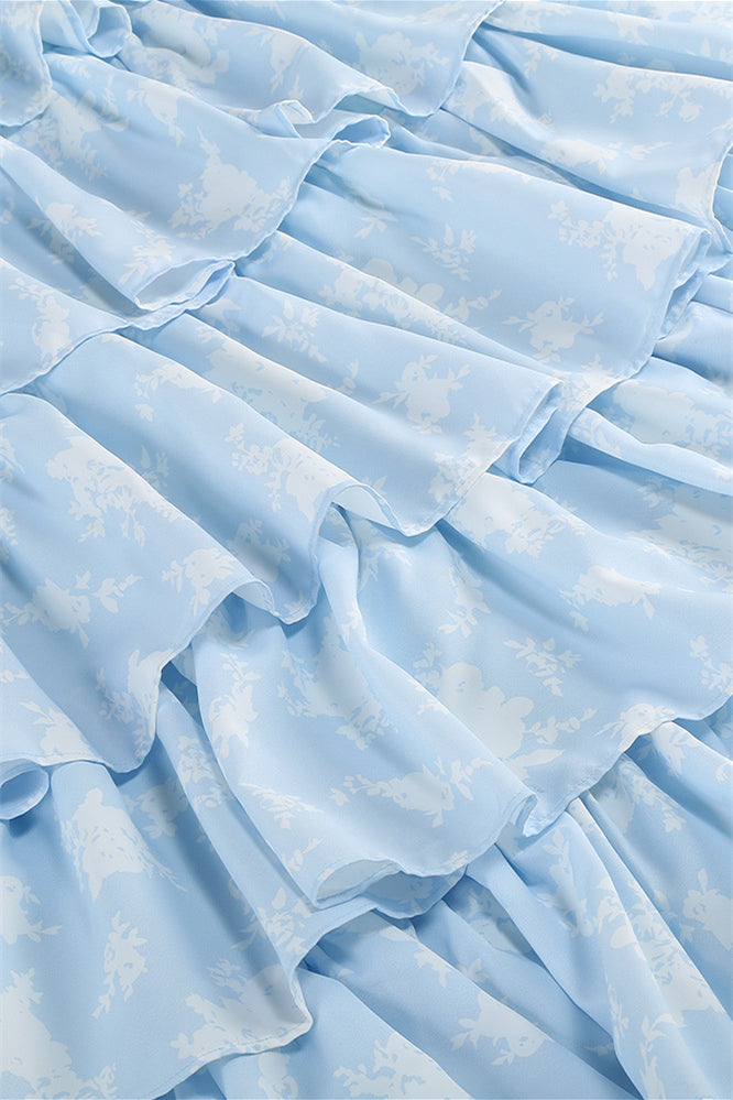 
                      
                        Light Blue Floral Print Ruffle Tiered Long Dress
                      
                    