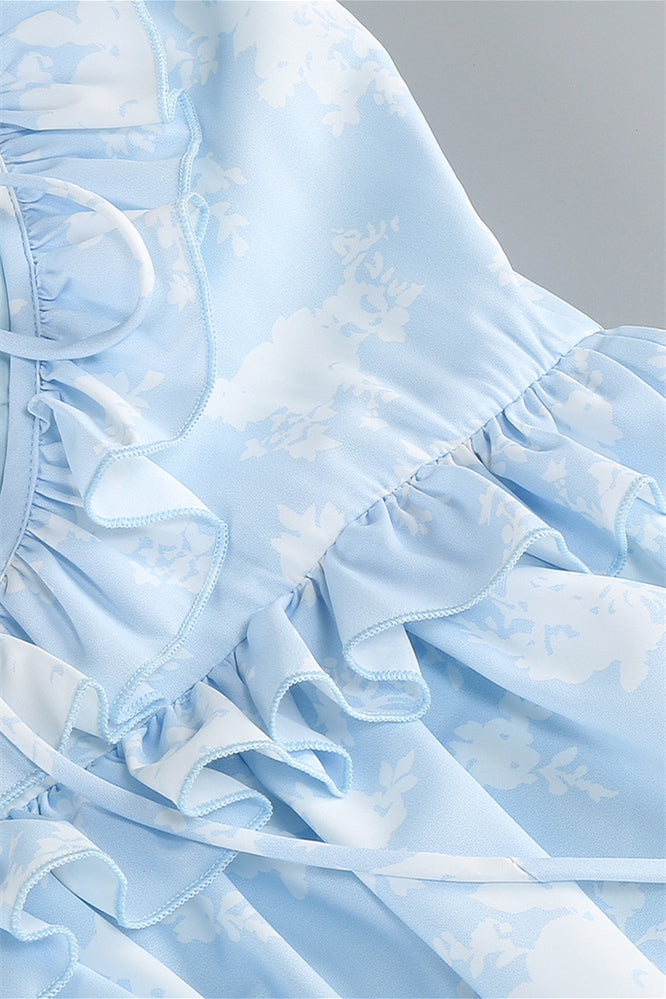 
                      
                        Light Blue Floral Print Ruffle Tiered Long Dress
                      
                    