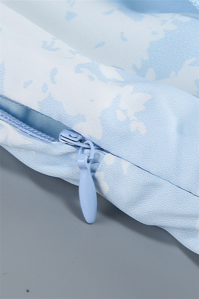 
                      
                        Light Blue Floral Print Ruffle Tiered Long Dress
                      
                    