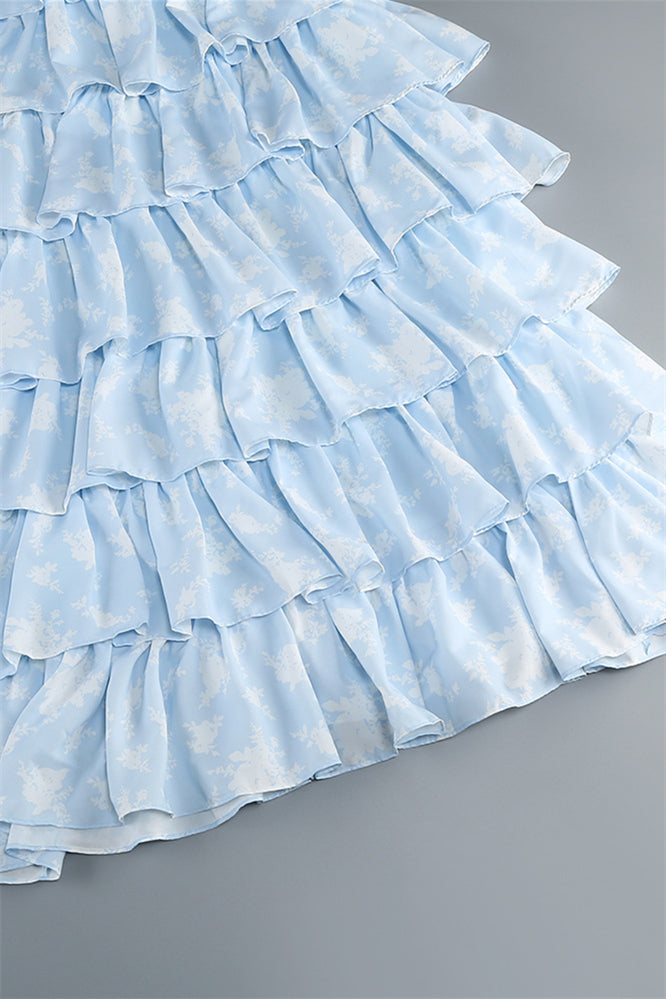 
                      
                        Light Blue Floral Print Ruffle Tiered Long Dress
                      
                    