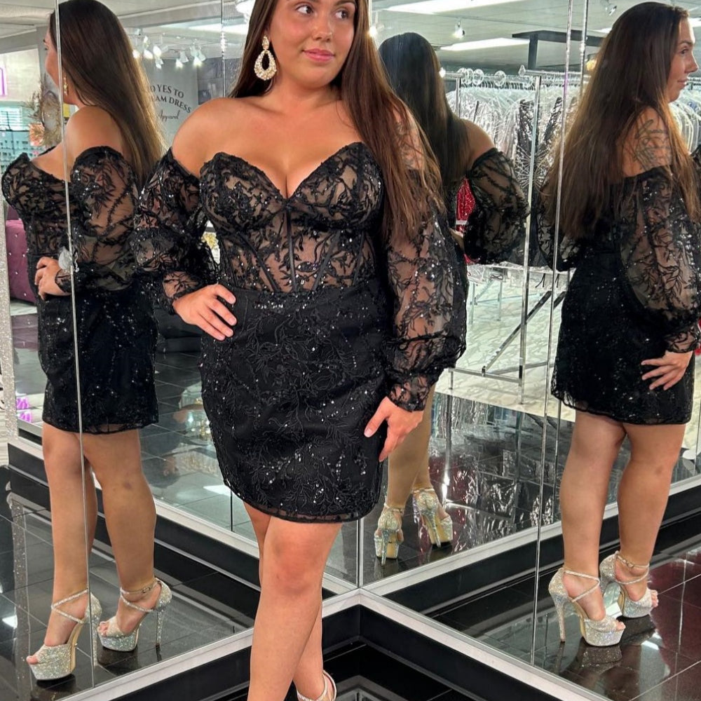 
                      
                        Light Blue Appliques Short Dress with Removable Sleeves
                      
                    