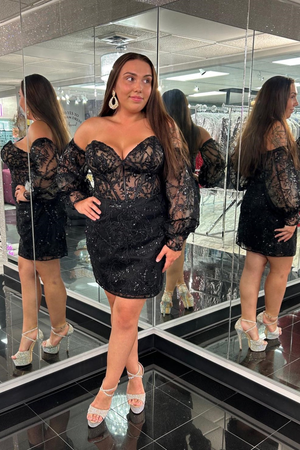 Light Blue Appliques Short Dress with Removable Sleeves