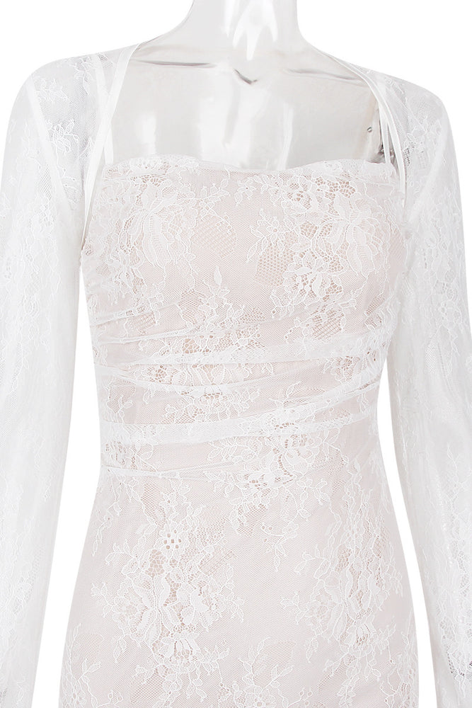 
                      
                        Long Sleeve White Two-Piece Floral Lace Maxi Dress
                      
                    