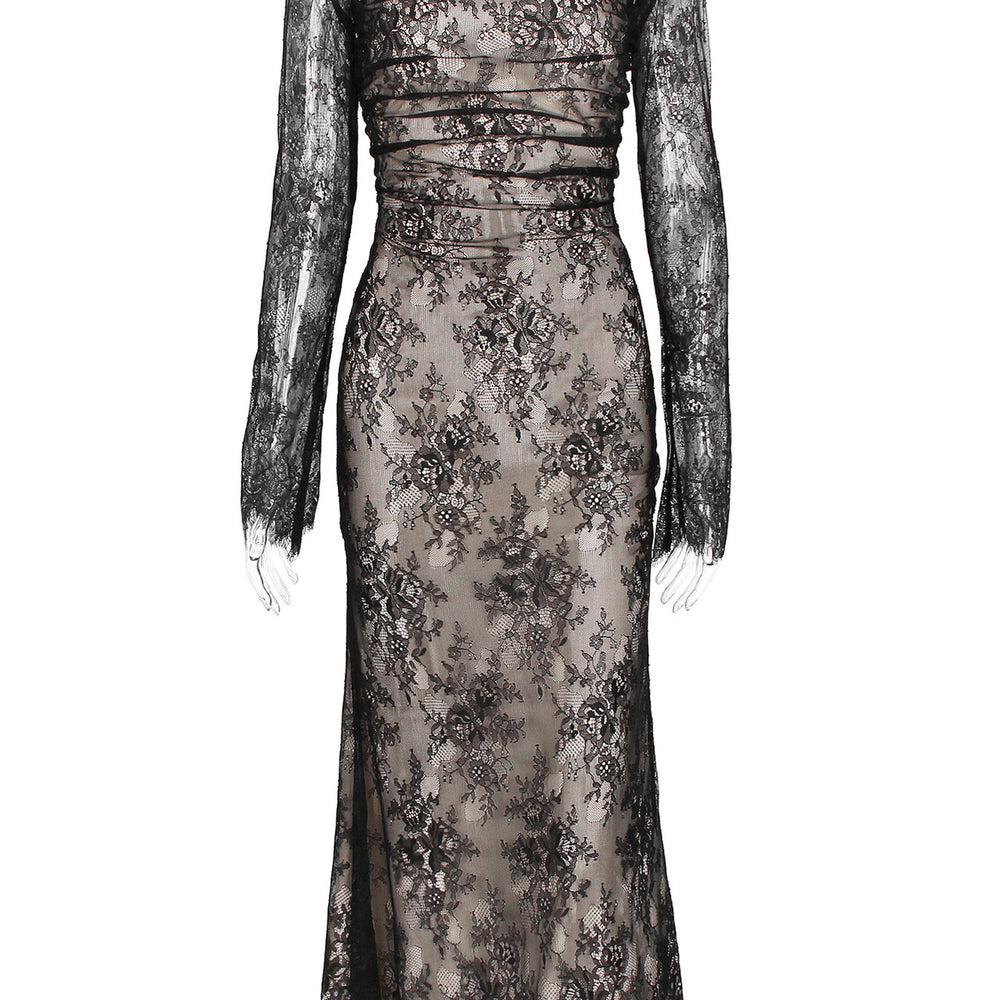 
                      
                        Long Sleeve White Two-Piece Floral Lace Maxi Dress
                      
                    