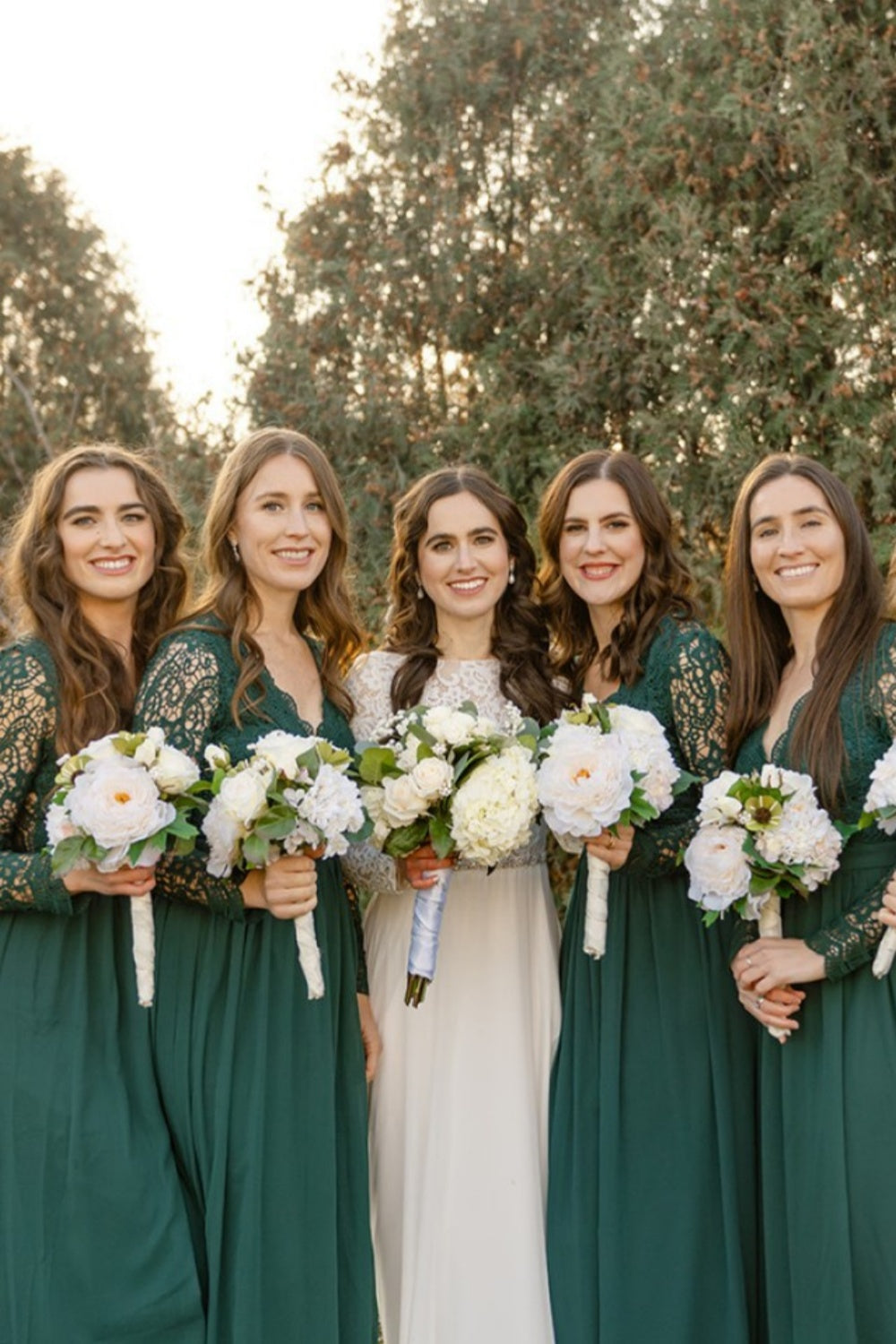 Long Sleeves Dark Green Lace Bridesmaid Dress