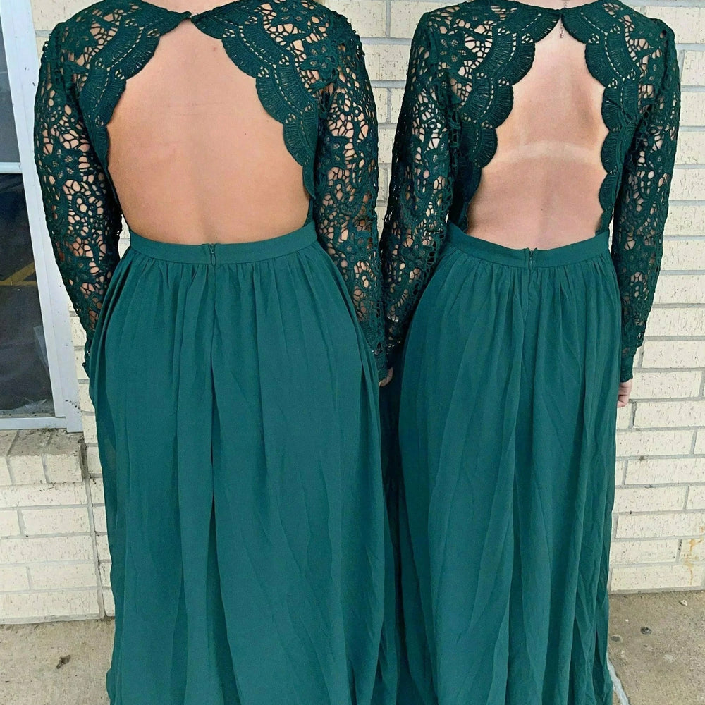 
                      
                        Long Sleeves Dark Green Lace Bridesmaid Dress
                      
                    