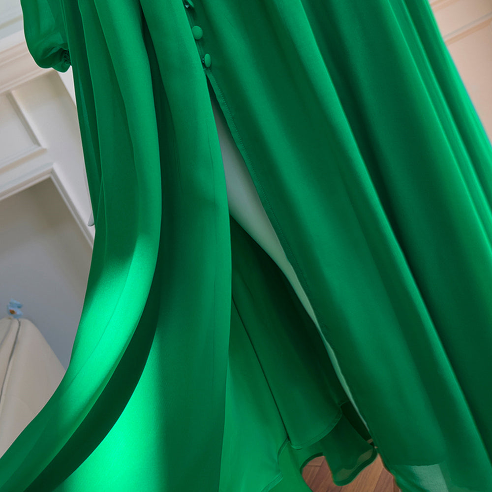 
                      
                        Long Sleeves Green Button Front Long Dress
                      
                    