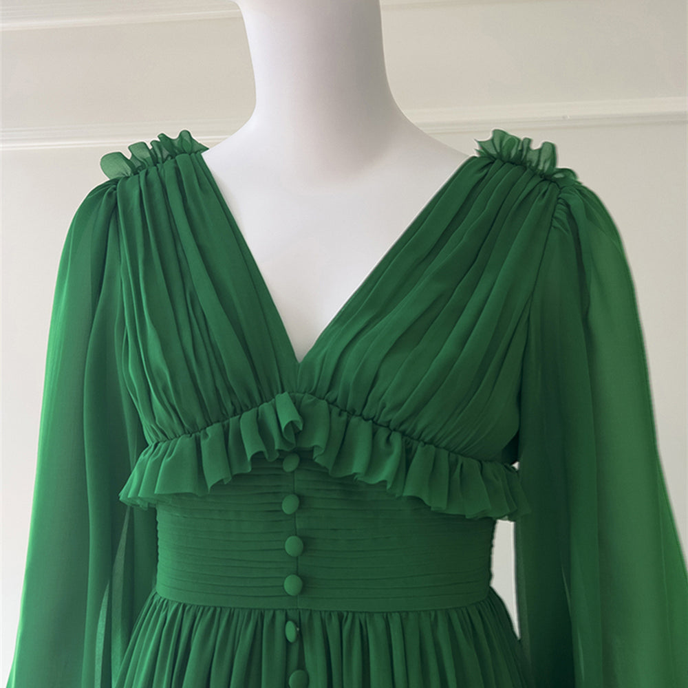 
                      
                        Long Sleeves Green Button Front Long Dress
                      
                    