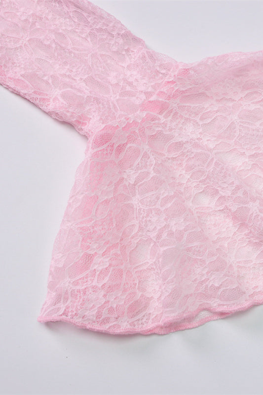 
                      
                        Long Sleeves Pink Lace Mermaid Long Dress
                      
                    