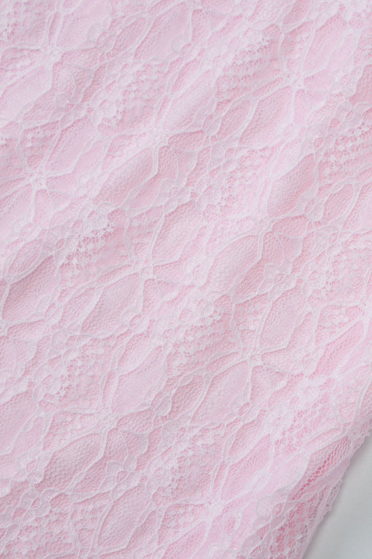 
                      
                        Long Sleeves Pink Lace Ruffled Short Dress
                      
                    