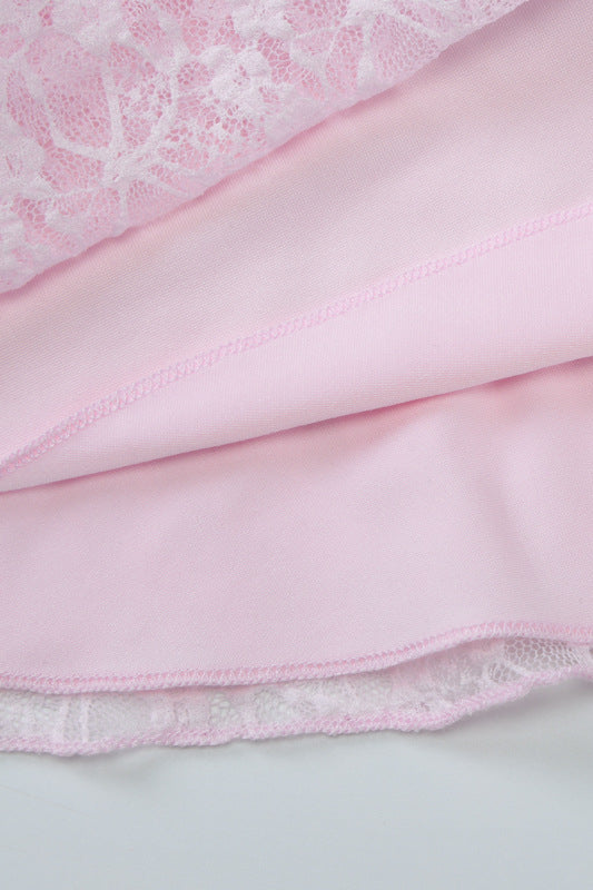 
                      
                        Long Sleeves Pink Lace Ruffled Short Dress
                      
                    