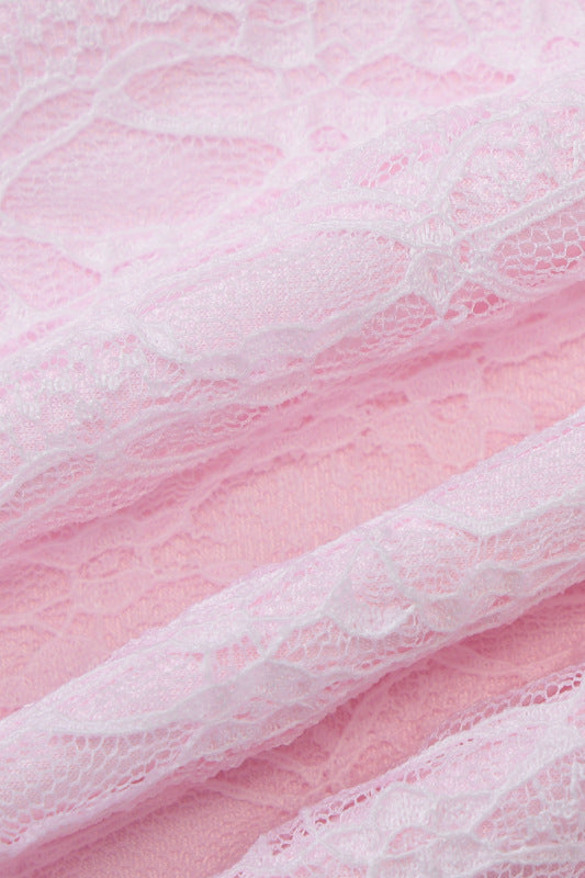 
                      
                        Long Sleeves Pink Lace Ruffled Short Dress
                      
                    