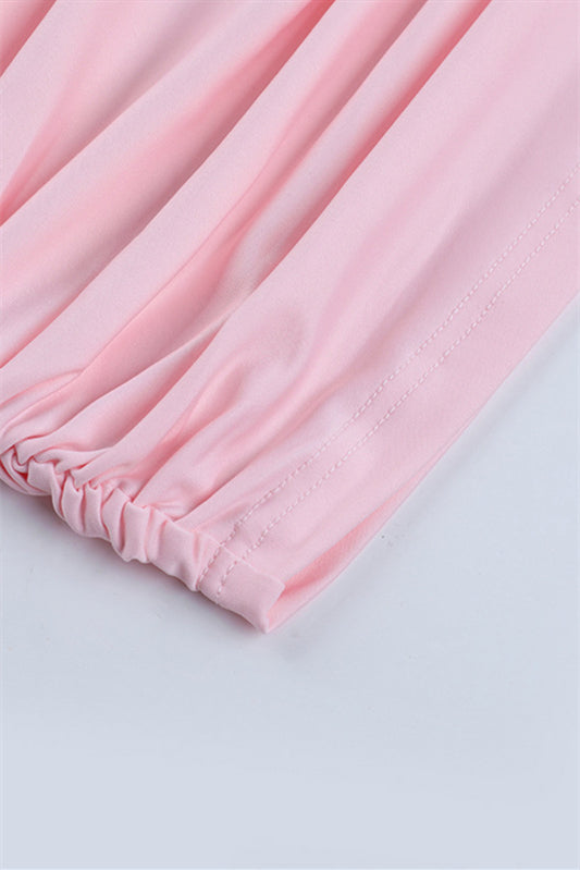 
                      
                        Long Sleeves Pink Ruched Short Dress with Side Train
                      
                    