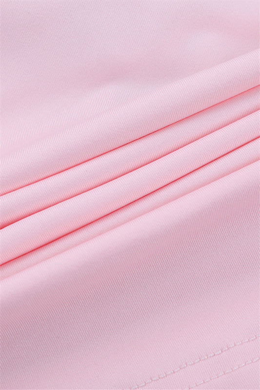 
                      
                        Long Sleeves Pink Ruched Short Dress with Side Train
                      
                    