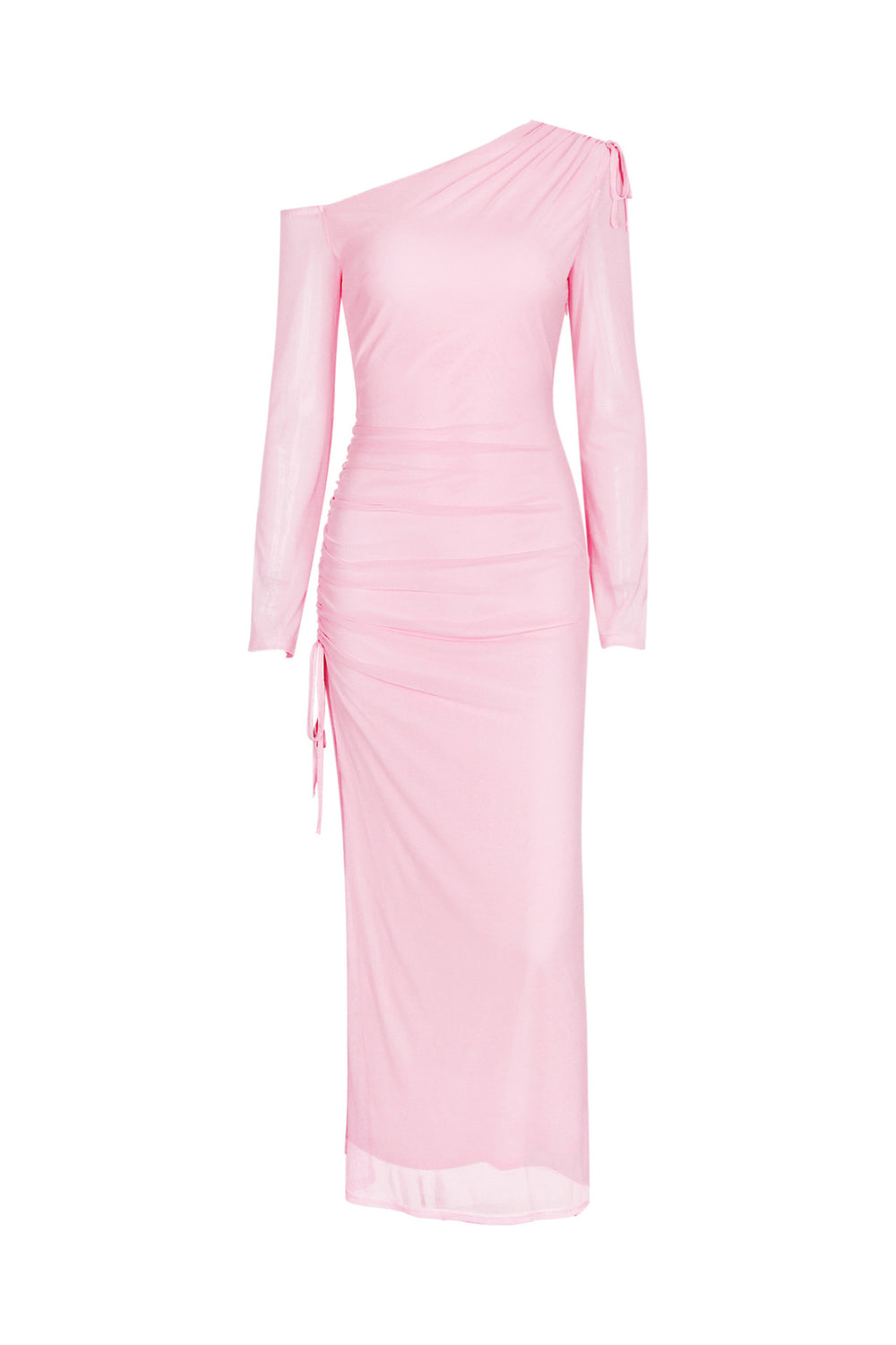 Long Sleeves Pink Sheath Long Dress with Slit