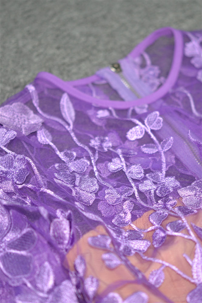 
                      
                        Long Sleeves Purple Floral Appliques Short Dress
                      
                    