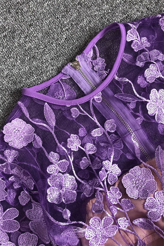 
                      
                        Long Sleeves Purple Floral Appliques Short Dress
                      
                    