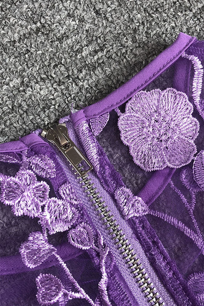 
                      
                        Long Sleeves Purple Floral Appliques Short Dress
                      
                    