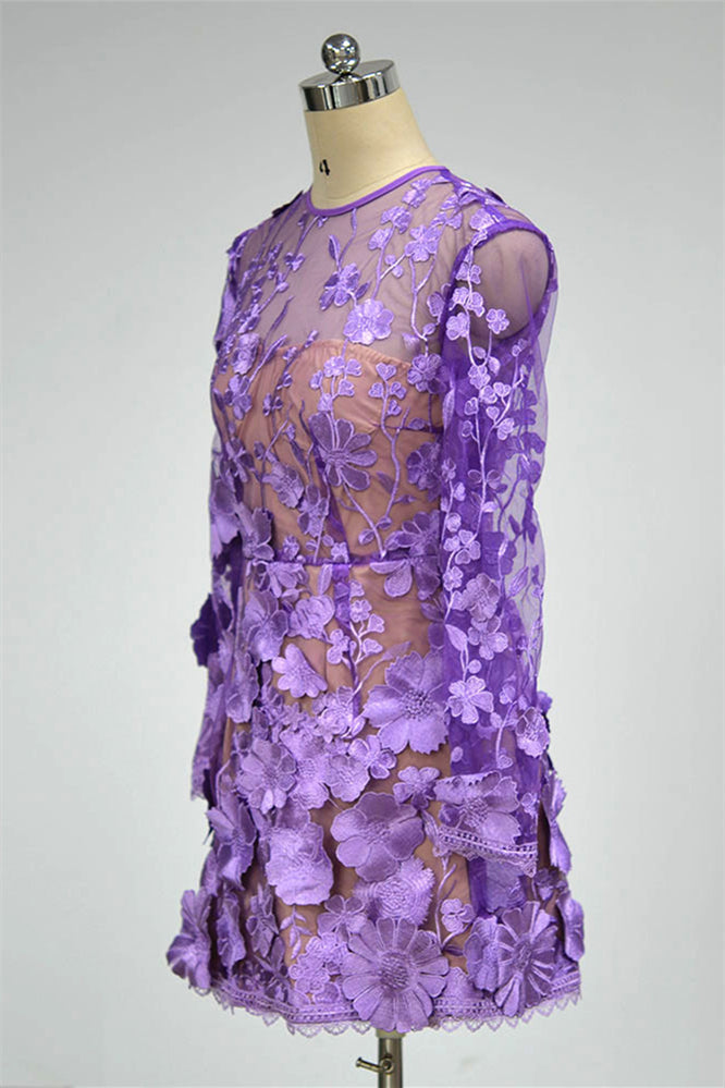 
                      
                        Long Sleeves Purple Floral Appliques Short Dress
                      
                    