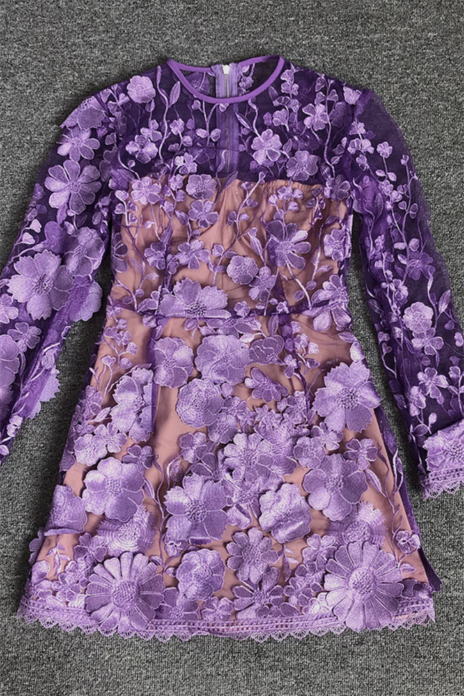 
                      
                        Long Sleeves Purple Floral Appliques Short Dress
                      
                    