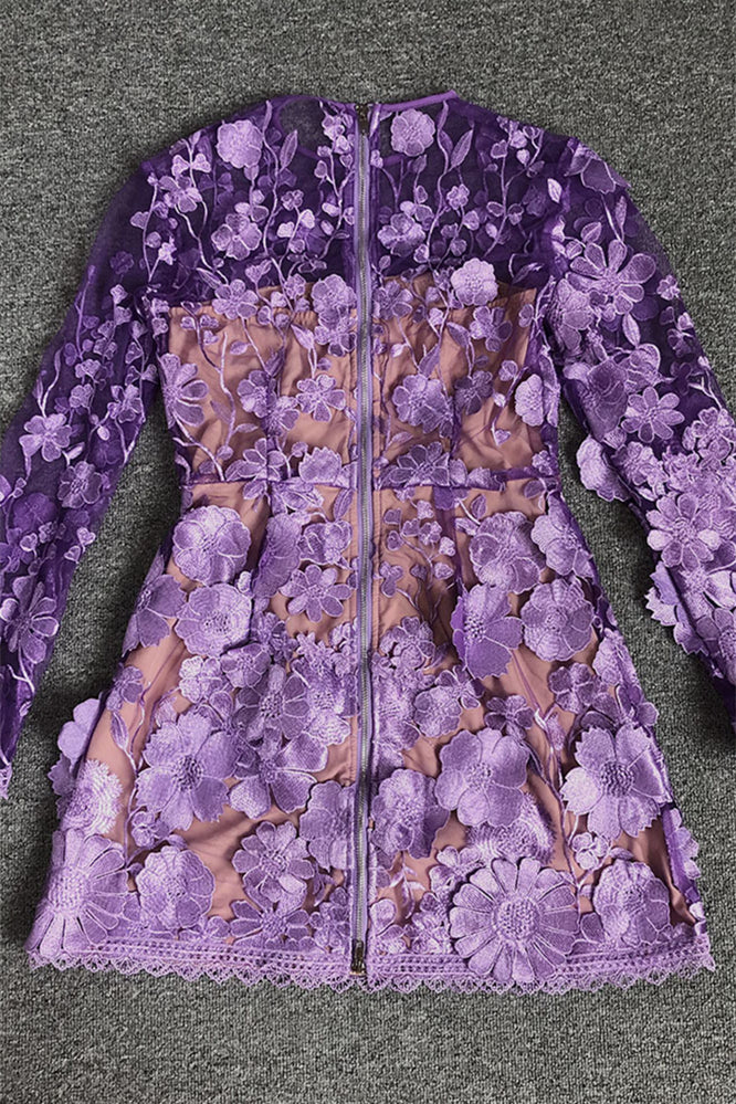 
                      
                        Long Sleeves Purple Floral Appliques Short Dress
                      
                    