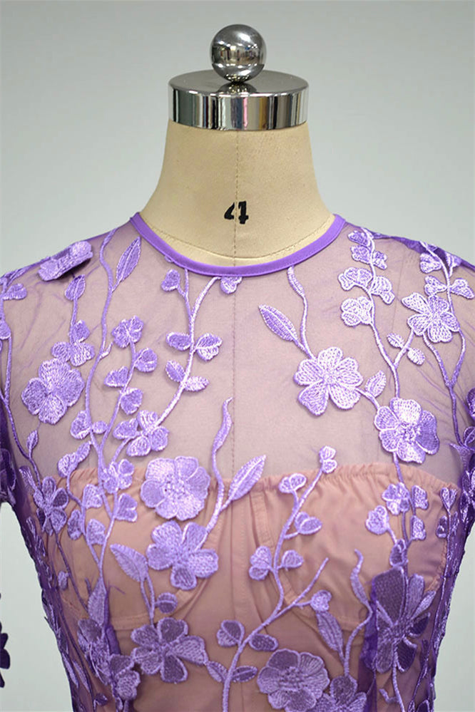 
                      
                        Long Sleeves Purple Floral Appliques Short Dress
                      
                    