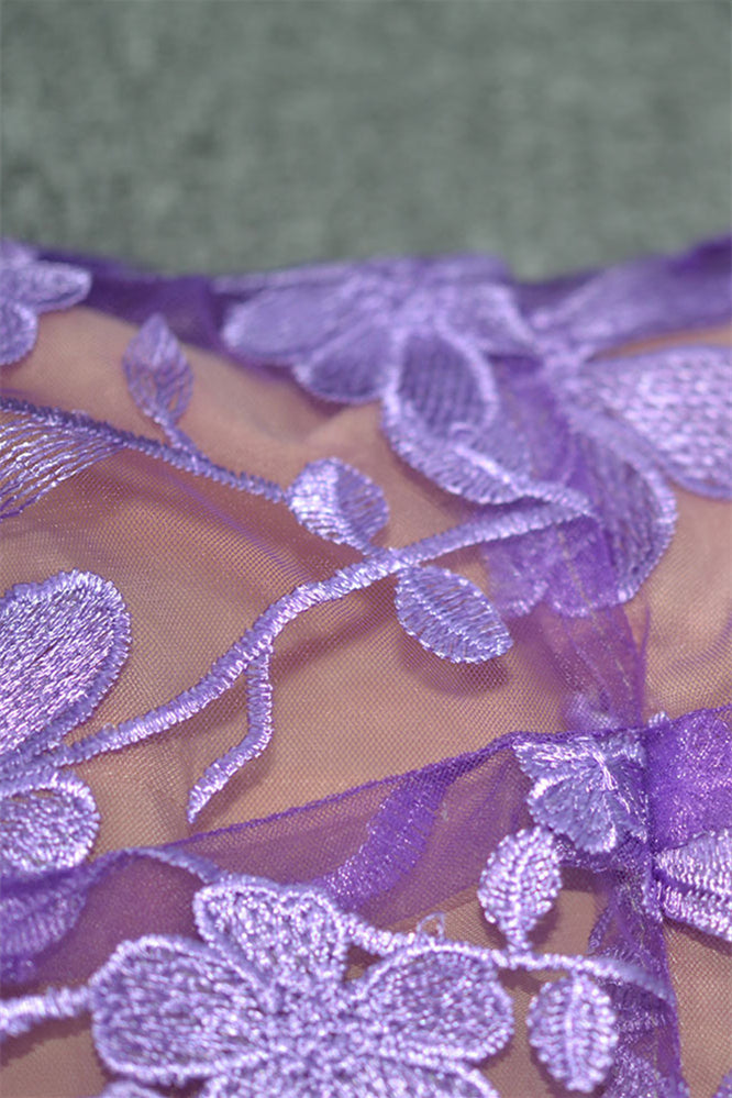 
                      
                        Long Sleeves Purple Floral Appliques Short Dress
                      
                    