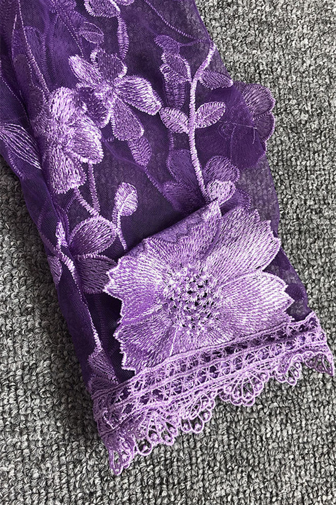 
                      
                        Long Sleeves Purple Floral Appliques Short Dress
                      
                    