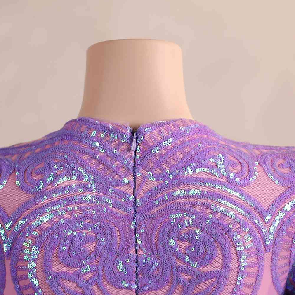 
                      
                        Long Sleeves Purple Sequin Long Dress with Feather
                      
                    